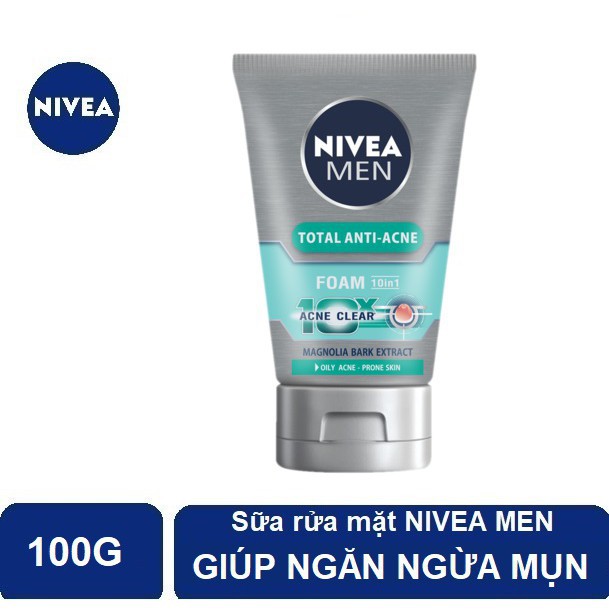 Sữa rửa mặt Nivea men 100g | 50g Deep | Extra White | Anti-acne | Oil Control Bùn khoáng Kiểm soát nhờn & Ngăn ngừa mụn