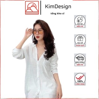 Áo sơ mi đũi KimDesign,Áo sơ mi trắng nữ tay dài cổ đức,chất đũi tơ freesize QUTE A3