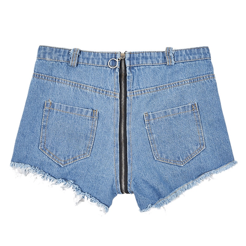 Summer Back Butt Zipper Jeans Short Ripped Jeans For Women High Waisted Distressed Denim Shorts Hot Pants Tassel Mini Jean Woman