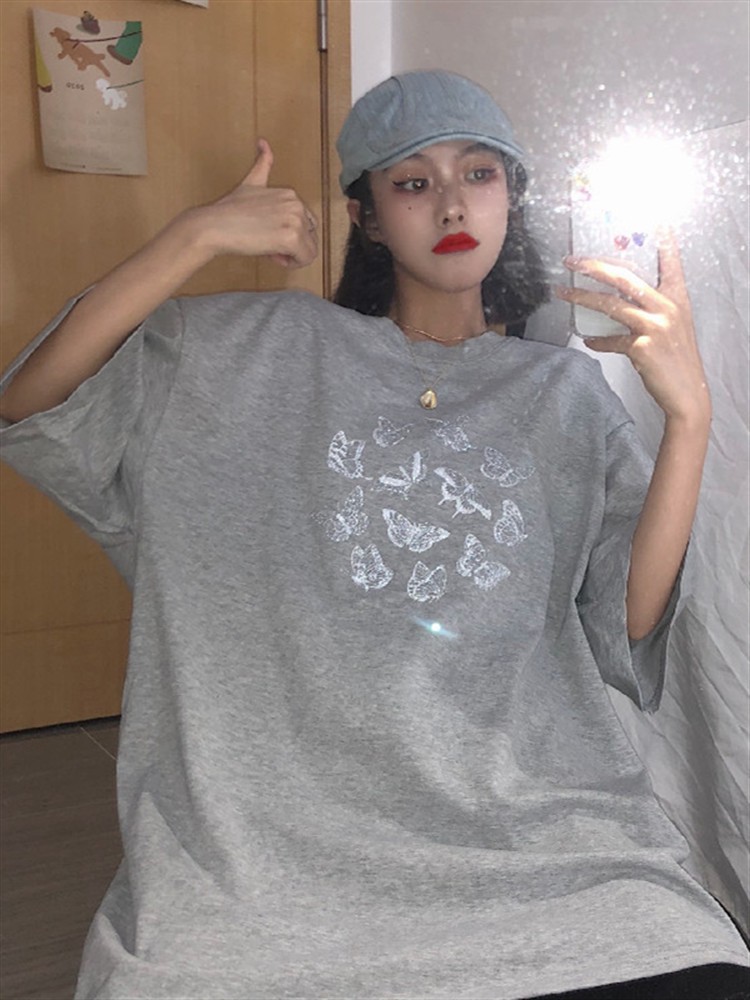 Áo phông tay lỡ unisex Butterfly 🔥TREND 2021🔥 Áo phông nữ form rộng đẹp màu đen xám Thời trang Ulzzang Quảng Châu | BigBuy360 - bigbuy360.vn