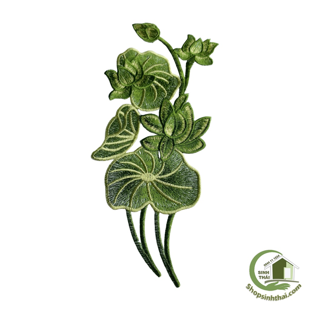 Miếng dán ủi quần áo hình hoa sen màu xanh lá - dán ủi vải thêu có sẵn keo