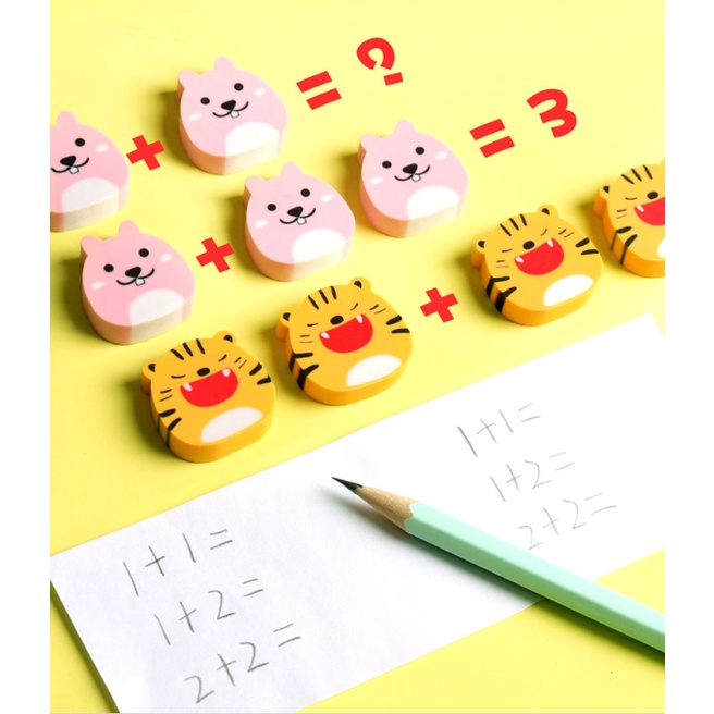 Set 4 tẩy chì hình thú,tẩy chì hoạt hình hàng Deli!