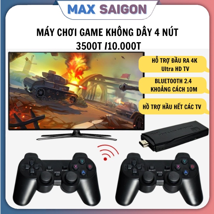 Máy chơi game cầm tay 4 nút không dây, máy chơi game cổng HDMI 4K 3500 trò/ 10000 trò