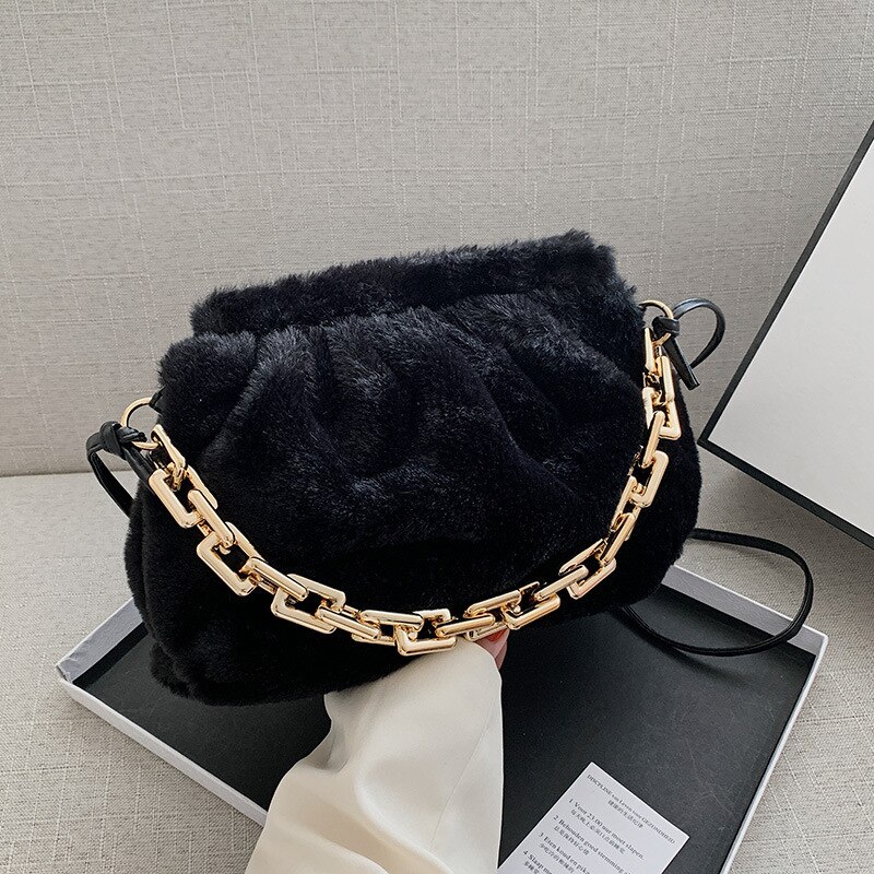 Túi Xách JASMIN NOIR Cỡ Nhỏ Hình Đám Mây Phối Lông Và Dây Xích Thời Trang Cho Nữ