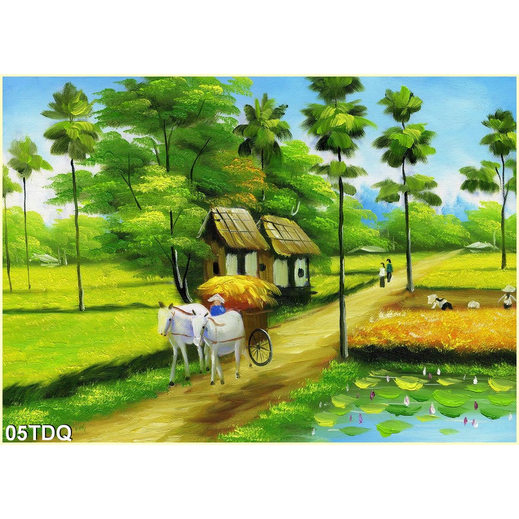 TRANH DÁN TƯỜNG LÀNG QUÊ VIỆT NAM  - TRANH DÁN TƯỜNG ĐỒNG QUÊ 3D NÉT VẼ GIẢ SƠN DẦU