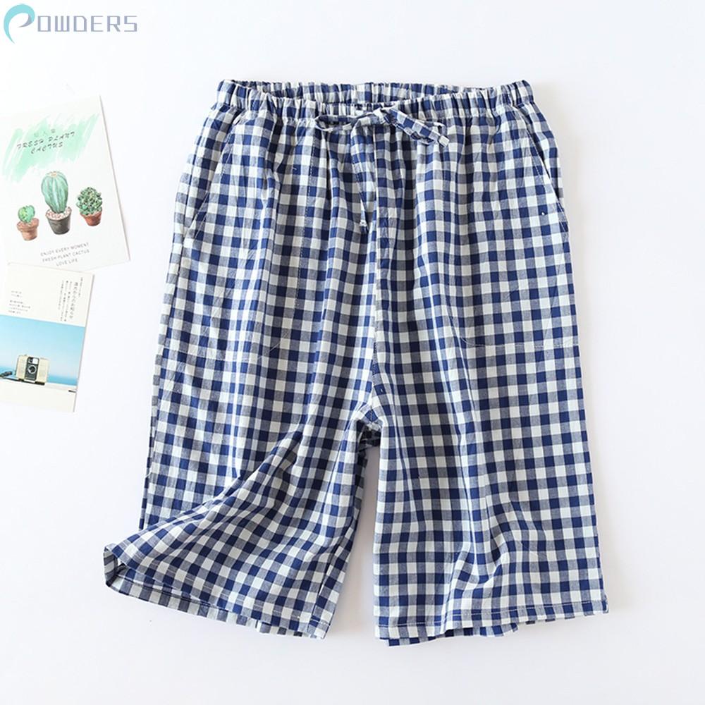 Pants Loose Nightwear Pajama Plaid Short Pants Sleepwear Stretch Summer