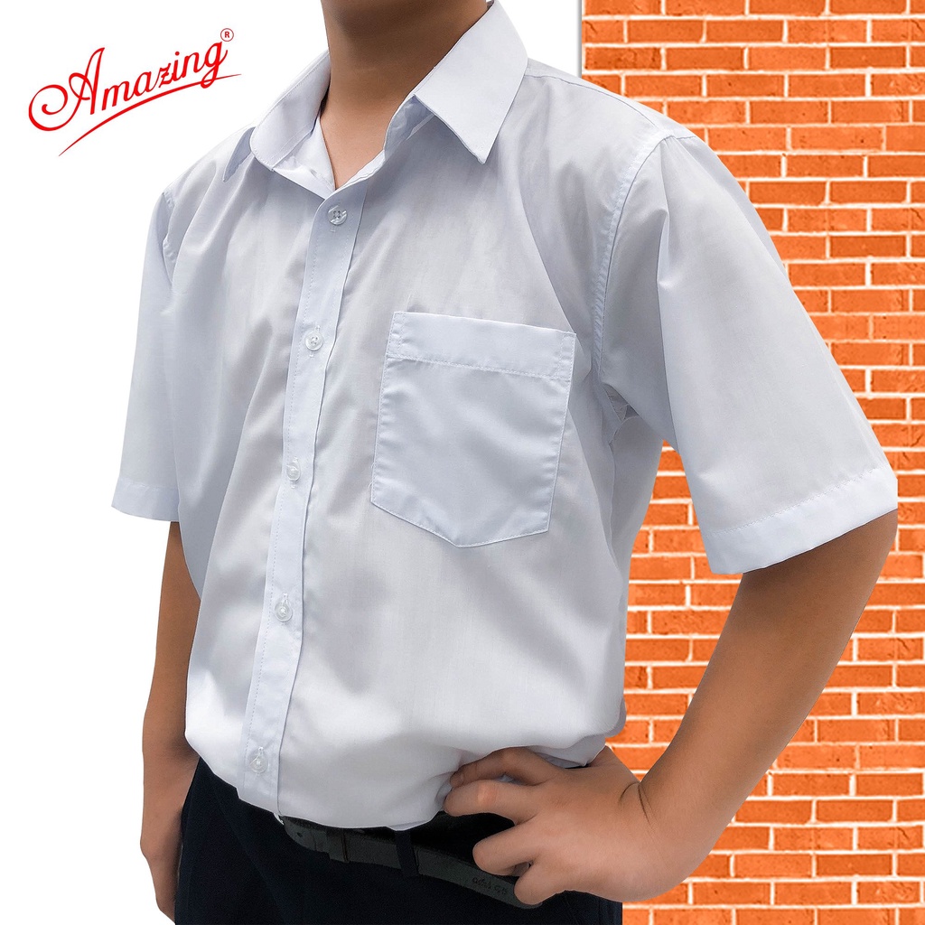Áo sơ mi nam trắng tay dài, đồng phục học sinh các cấp, size từ 20-95kg, form suông, vạt bầu, Amazing