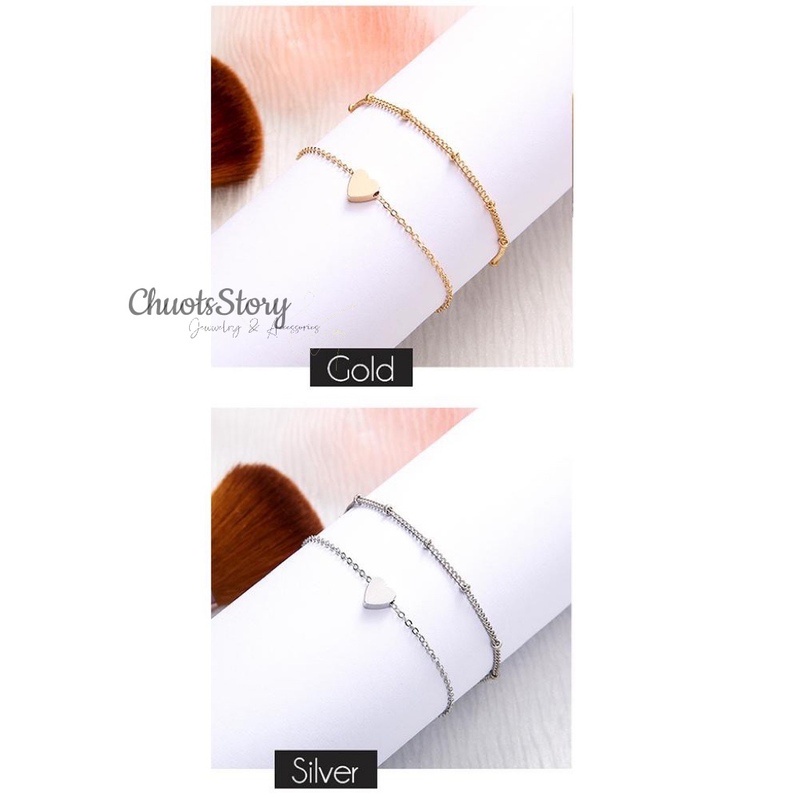 Vòng tay nam nữ 2 lớp hình trái tim, lắc tay unisex thời trang Hàn Quốc - VTU0005
