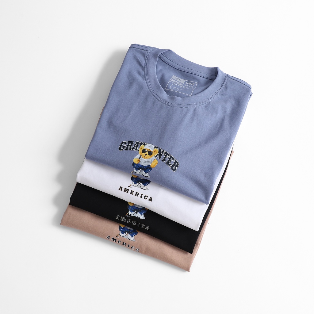Áo thun nam nữ cổ tròn họa tiết Gấu BST22 GRAYHOMME vải Cotton xu xịn dáng unisex