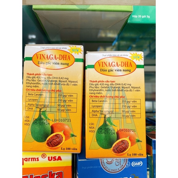Dầu gấc Vinaga DHA - Sáng mắt, đẹp da, chống oxy hóa. Giúp trẻ ăn ngon, chóng lớn (Hộp 100 viên nang)