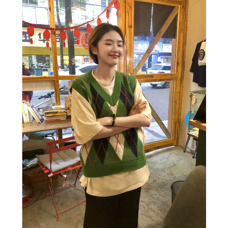 Áo len không tay cổ chữ v họa tiết sọc caro thời trang dành cho nữ
 | BigBuy360 - bigbuy360.vn