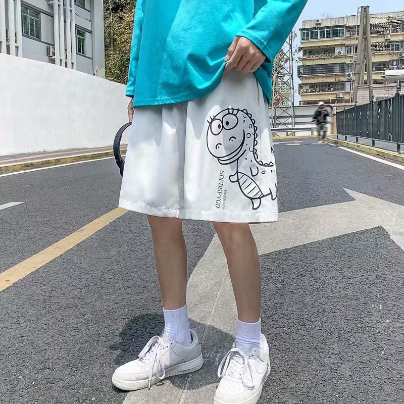 Quần short thể thao vải lụa lạnh nhanh khô in hình khủng long thời trang mùa hè cho nam size M-8XL