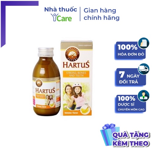 Siro Hartus Strong Bones and Teeth chai 150ml - Bộ 3 canxi, D3, K cho trẻ từ 4 tháng tuổi