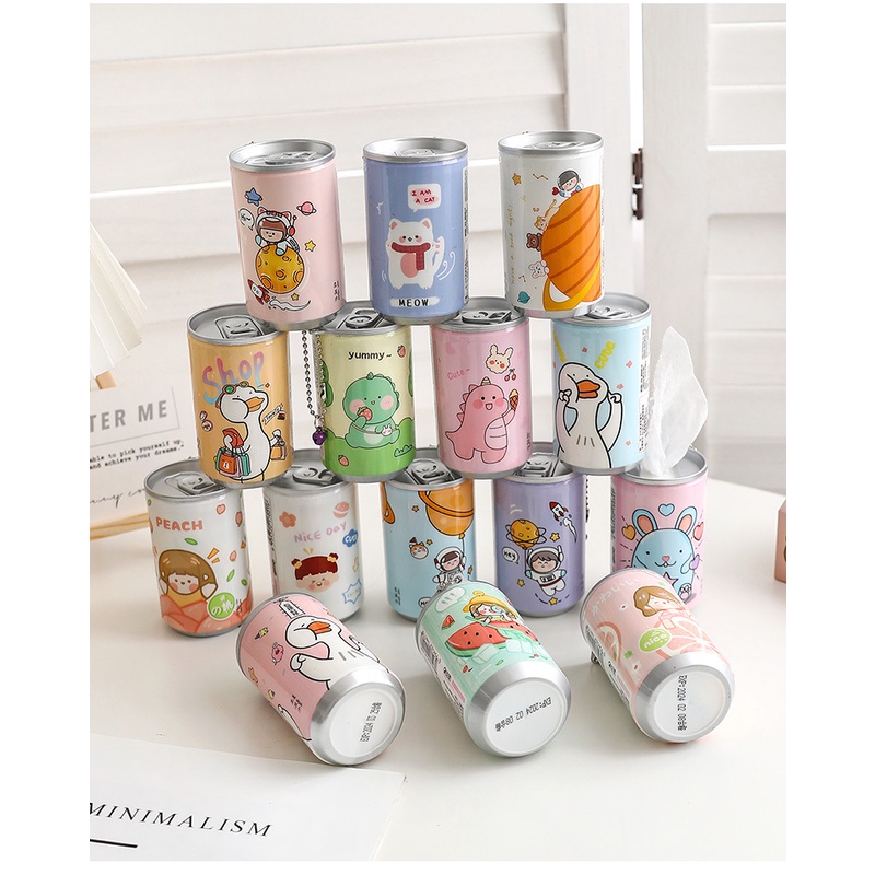 Khăn giấy ướt hình lon nước mini bỏ túi 30 tờ có dây treo tiện dụng nhiều mẫu đáng yêu