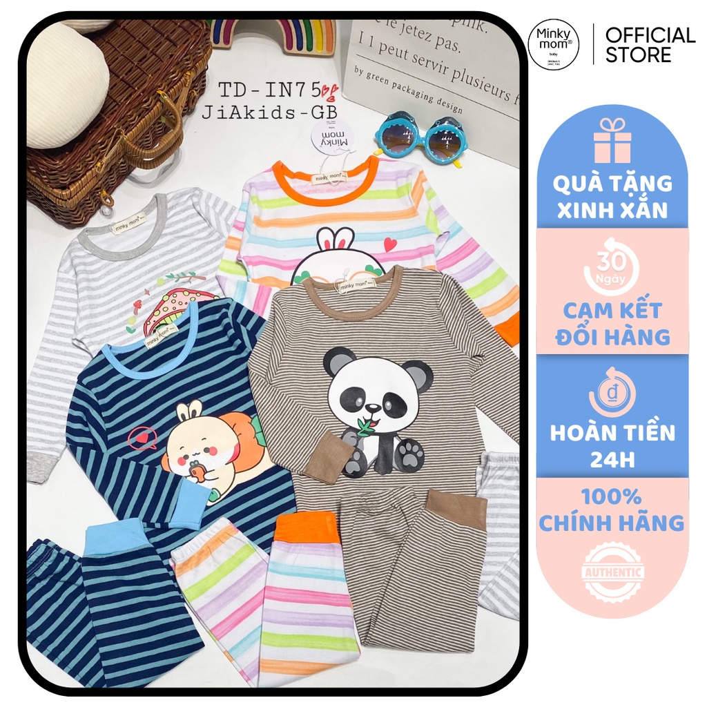 [SALE] Bộ Dài Tay Vải Cotton Borip Cho Bé Trai, Bé Gái MinkyMom Hoạ Tiết Gấu Trúc Kẻ Sọc, Đồ Bộ Cho Bé Mặc Nhà MKMTD2229