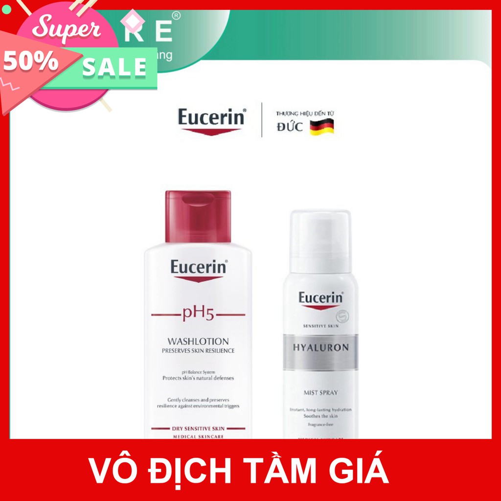 [CHÍNH HÃNG] Sữa tắm dành cho da nhạy cảm Eucerin Washlotion pH5 200ml &amp; xịt khoáng cấp âm 50ml