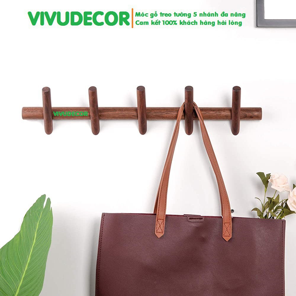 Móc treo quần áo Vivudecor 100% gỗ tự nhiên - móc treo tường trong nhà tắm, nhà bếp, cánh cửa tiện ích sang trọng