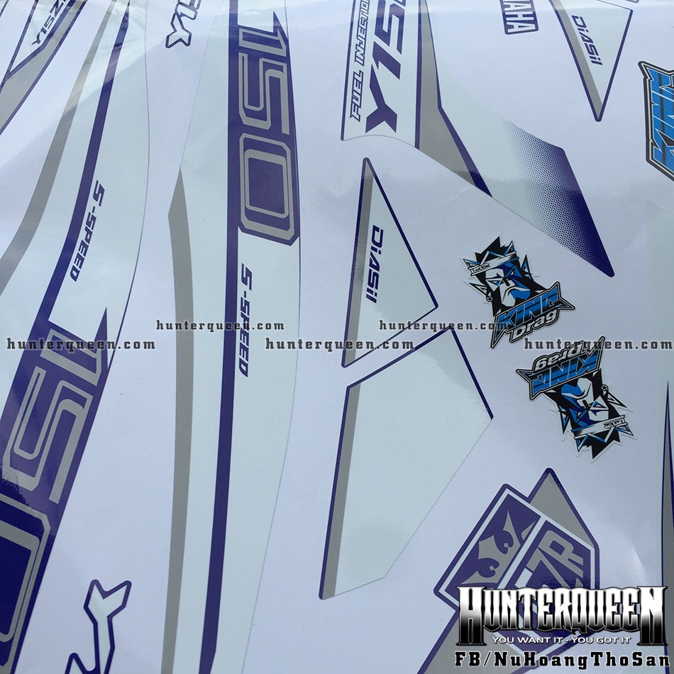 Tem rời dán xe Exciter 150 xanh GP. Decal cao cấp Y15ZR phối trắng bạc