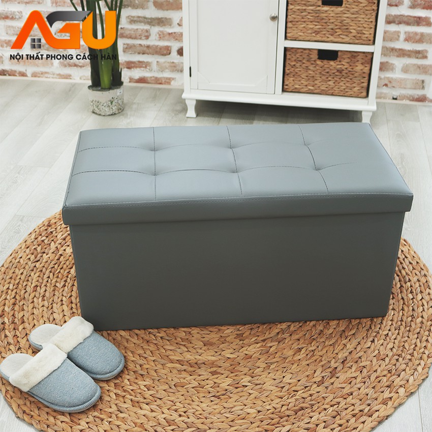 GHẾ ĐỰNG ĐỒ DA PU AGU (SOFA HỘP) ĐA NĂNG - SIZE XL - MÀU XÁM - THÔNG MINH TIỆN LỢI - NỘI THẤT KIỂU HÀN