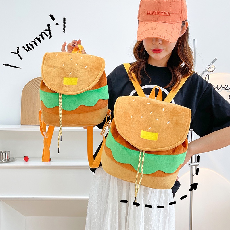 Ba Lô Đi Học Cỡ Lớn Họa Tiết Bánh Hamburger Hoạt Hình Dễ Thương Cho Nữ