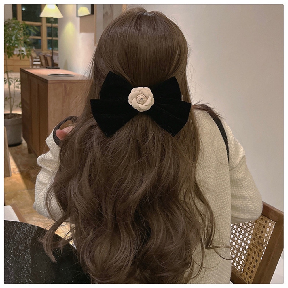 Kẹp Tóc Nơ Bằng Nhung Màu Đen Phong Cách Vintage Dành Cho Nữ