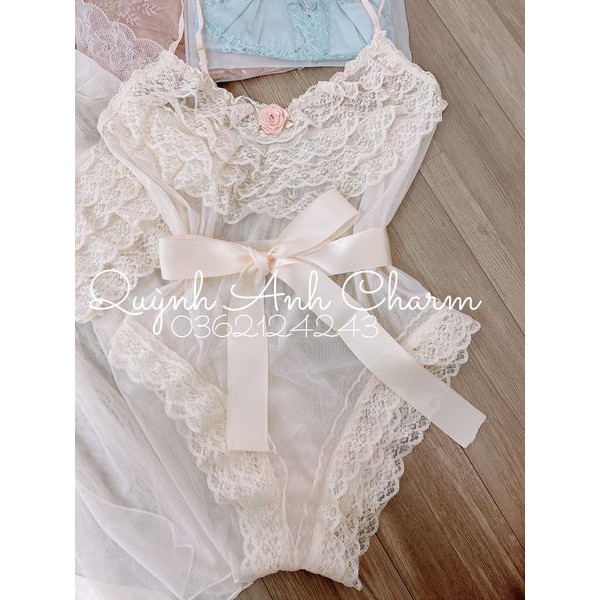 Sẵn sỉ _ Set choàng jum be cao cấp có cúc bấm,Đầm ngủ hai dây sexy gợi cảm SP001