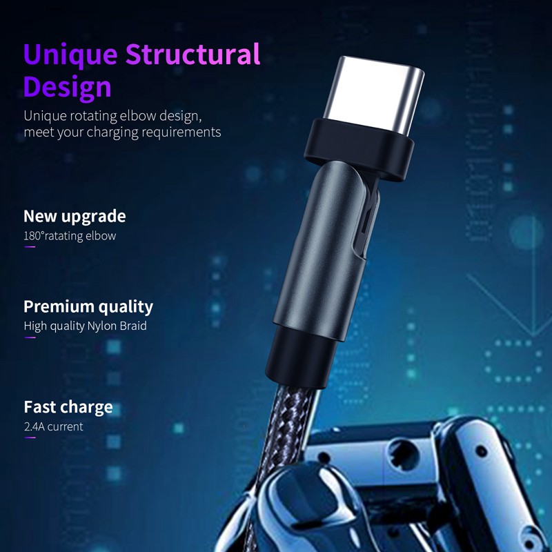 Cáp sạc USB Suntaiho có thể xoay 180 độ hỗ trợ sạc nhanh cho android iPhone 2M/1M 3A