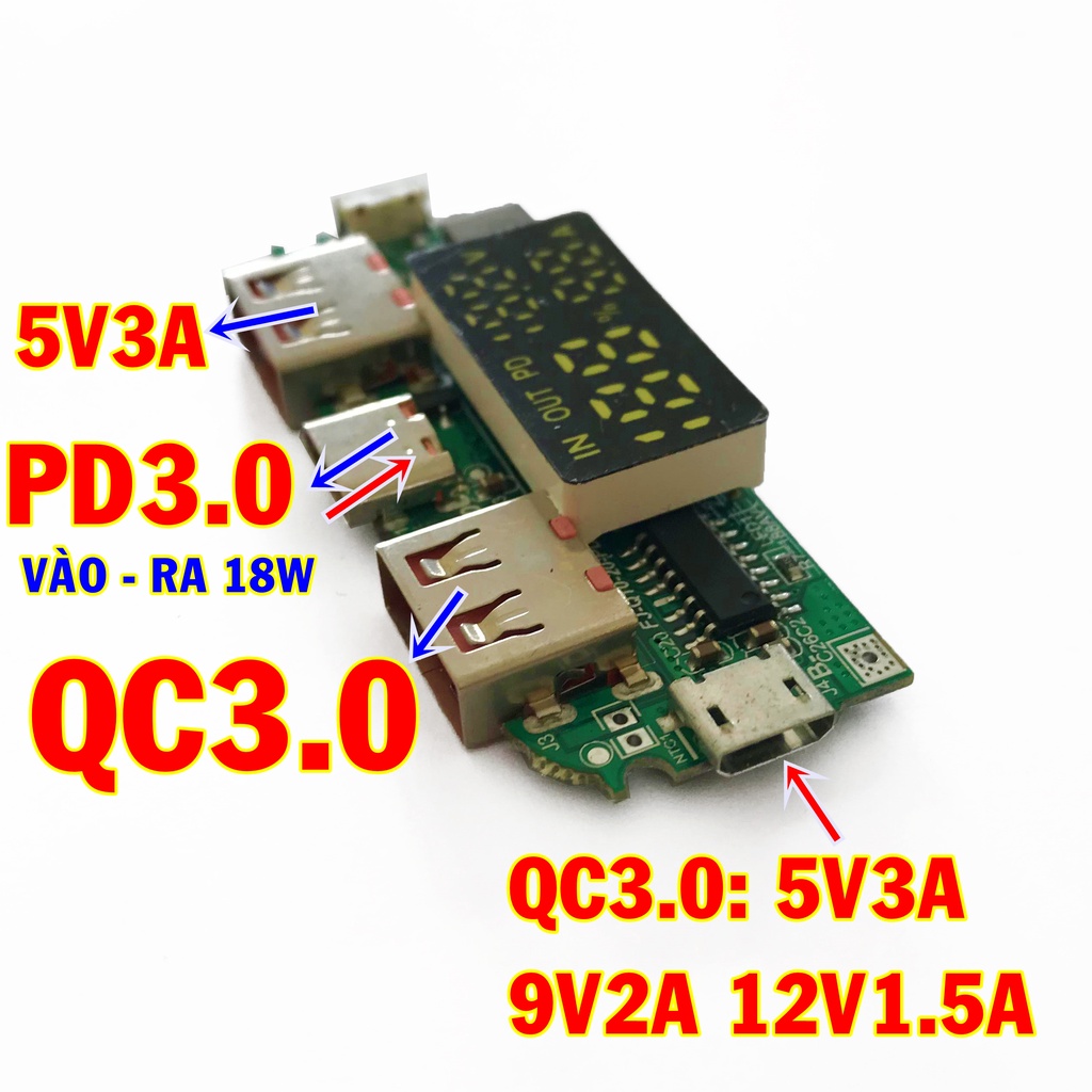 Mạch sạc dự phòng sạc nhanh báo dòng áp QC3.0 PD 3.0 18W - IP5328