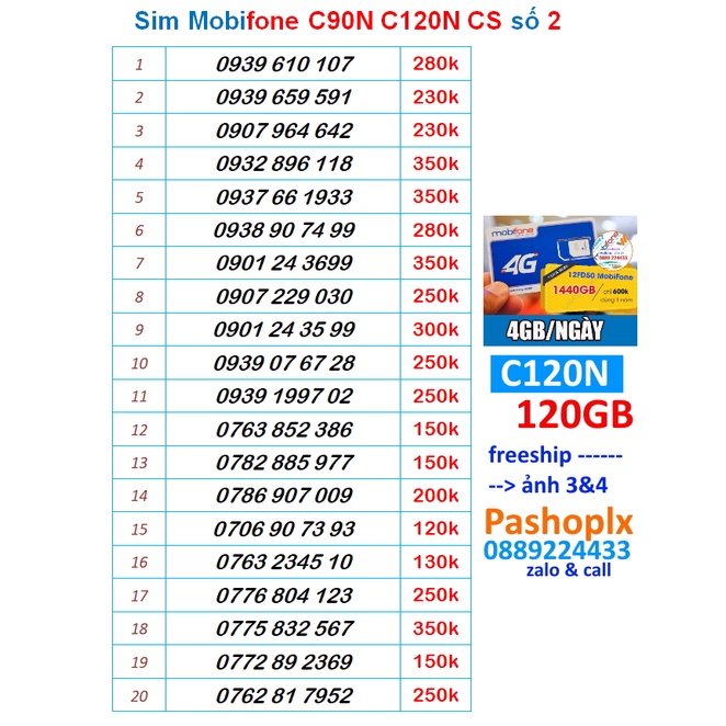 Sim Mobifone C90N C120N CS số 2