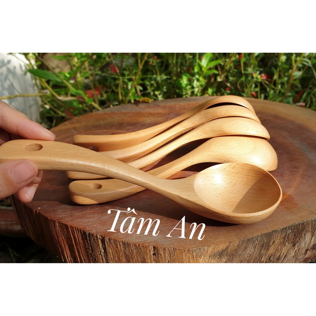 Muỗng Canh D19, Gỗ Beech Nguyên Khối, Dài 19cm