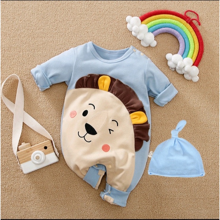 Quần áo trẻ em Bộ body dài tay cho bé trai bé gái Habi Fashion Từ 0 đến 24 tháng tuổi body thu đông KÈM MŨ BD048