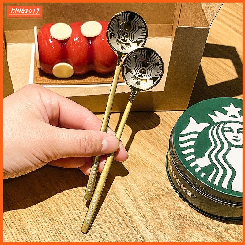 Thép không gỉ muỗng cà phê Starbucks cà phê khuấy tròn nhỏ Thìa tráng miệng thìa rực rỡ súp lò nồi