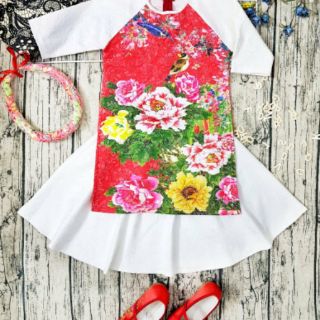 Áo dài gấm hoa mẫu đơn