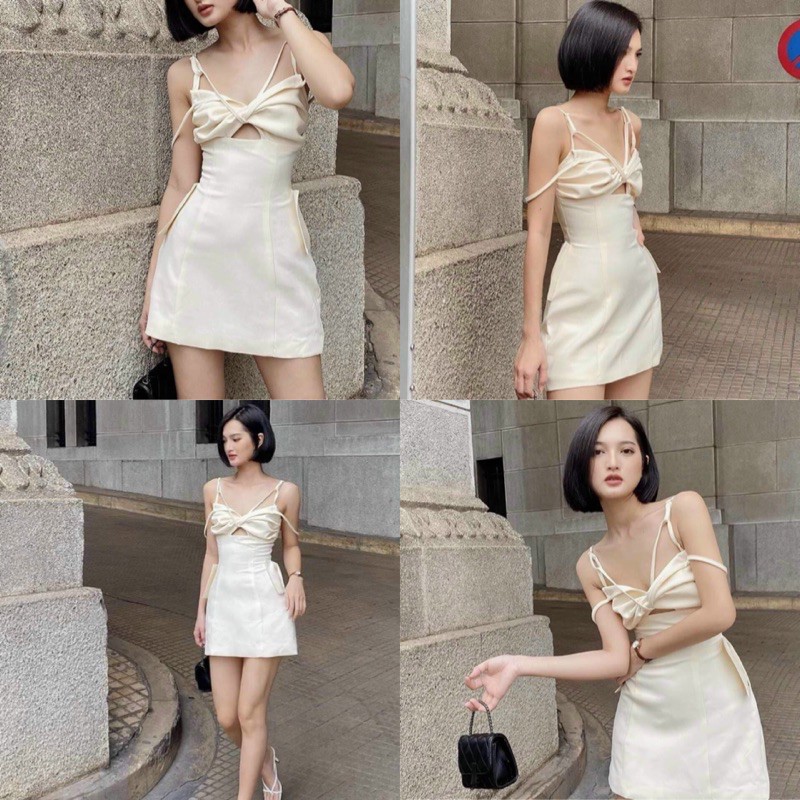 Đầm Xinh ONEONE DRESS thiể kế cut out phần ngực bo chun co giãn có tăng đơ điều chỉnh váy chất liệu vải kaki chéo | BigBuy360 - bigbuy360.vn