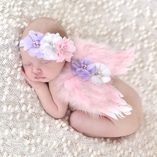 HGL♪Newborn Baby Girl White Feather Angel Wing +Rhinestone Headband Photography Prop