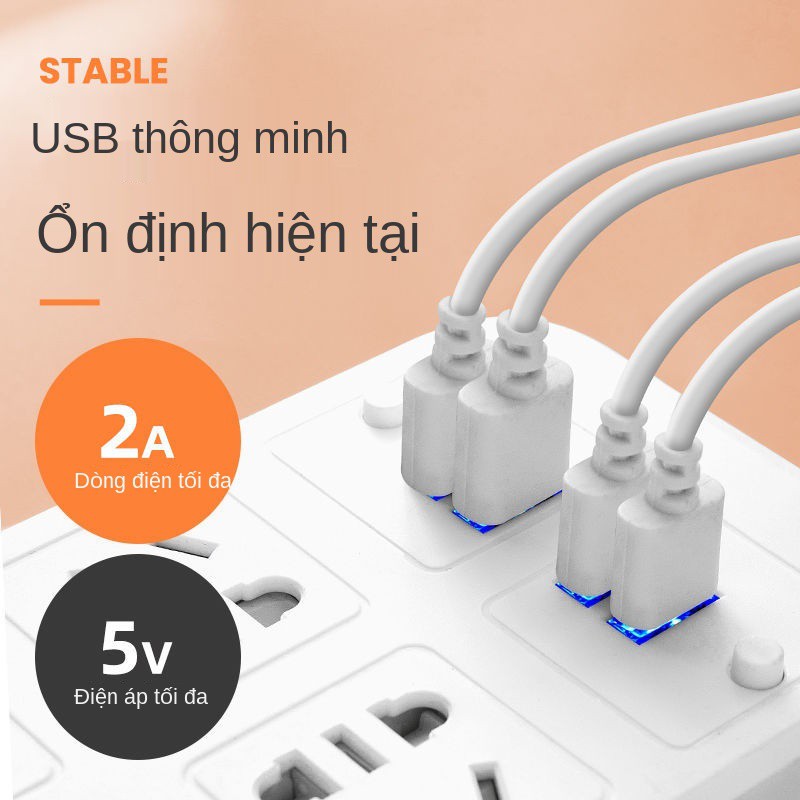 [Bảo vệ quá tải] Bảo ổ cắm cho các thiết bị gia dụng, USB đa chức năng với bảng dải điện dài