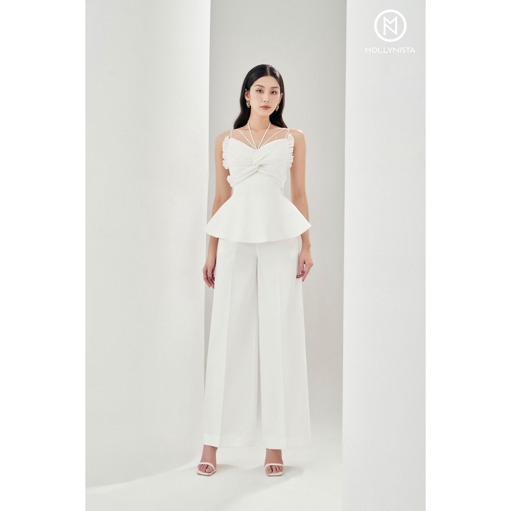 MOLLYNISTA - Áo Erina trắng xoắn dập ly quyến rũ nữ tính thiết kế cao cấp đi chơi đi tiệc gợi cảm