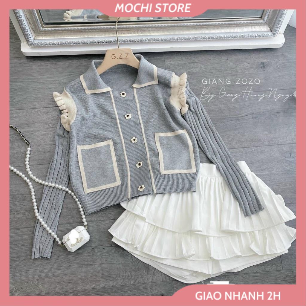 Áo Khoác Cardigan Cổ Bẻ, Áo Len Xám Ghi Bèo Vai Phối Túi Đính Nút Hoa Cúc Hàng Quảng Châu Cao Cấp Siêu Đẹp. | BigBuy360 - bigbuy360.vn