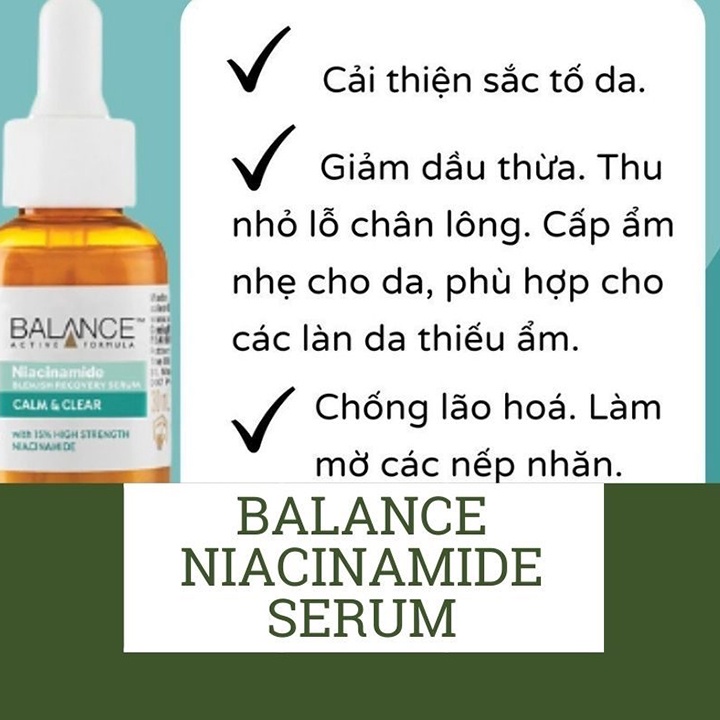 Serum Balance Ngừa Mụn, Sáng Da, Mờ Thâm, Dưỡng Ẩm Vitamin C, Hyaluronic, Niacinamide 30ml