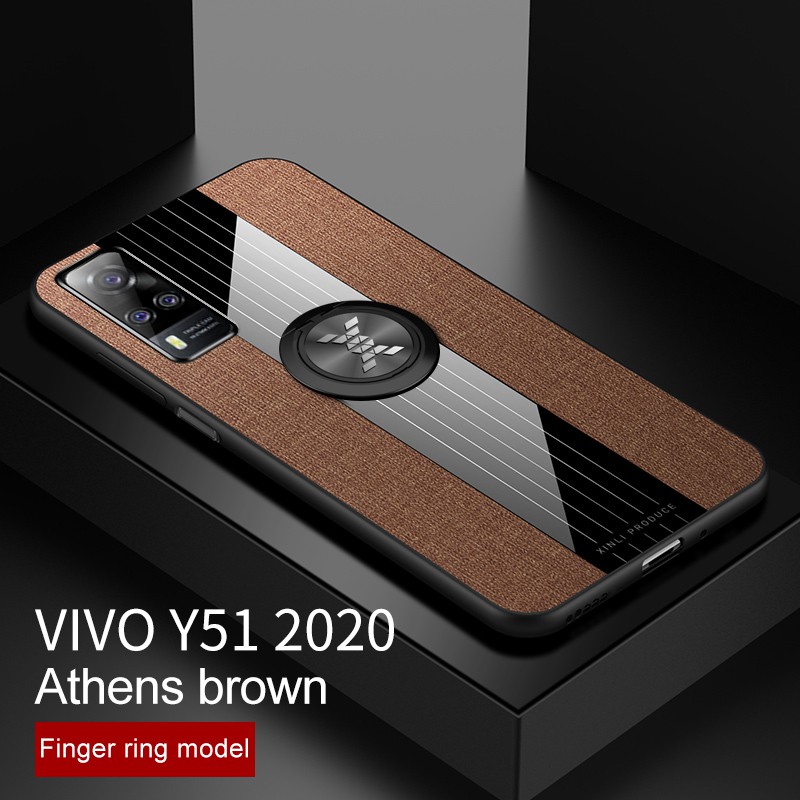 Ốp lưng Vivo Y51 2020 Vải mềm Sang trọng Da kết hợp Vòng từ tính Giá đỡ Bao đựng Điện thoại di động
