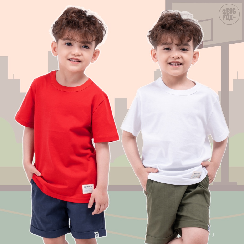 Áo phông trơn cho bé trai BIGFOX - MISS MEOW chất liệu cotton màu đỏ trắng vàng xanh ghi size trẻ em 3,4,5,6,7,8 tuổi