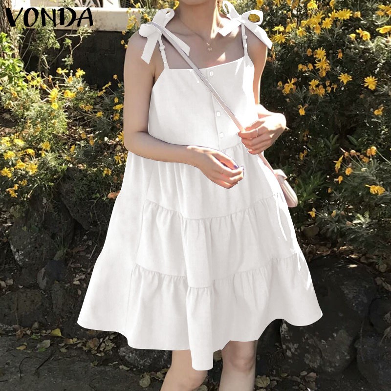 Đầm VONDA Hai Dây Đính Nút Thời Trang Quyến Rũ Thoải Mái Cho Nữ | BigBuy360 - bigbuy360.vn
