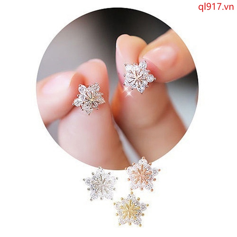Bông tai mạ bạc đính đá zircon kiểu dáng dễ thương