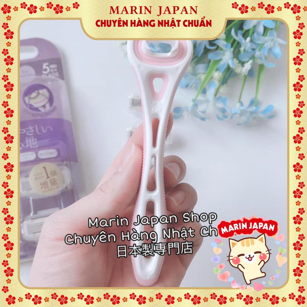 (Sale) Dao cạo lông body 5 lưỡi kép kèm 3 lưỡi dao thay thế Kai Xfit màu tím hồng nội địa Nhật Bản