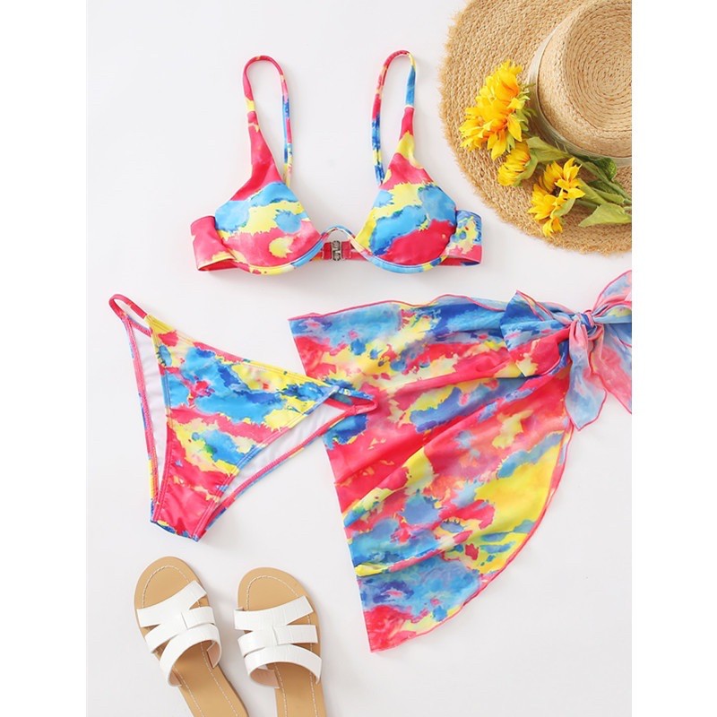 [BKN949] <ÂU> SET BIKINI 3 MÓN KÈM KHĂN HÔNG (4 KIỂU) | BigBuy360 - bigbuy360.vn