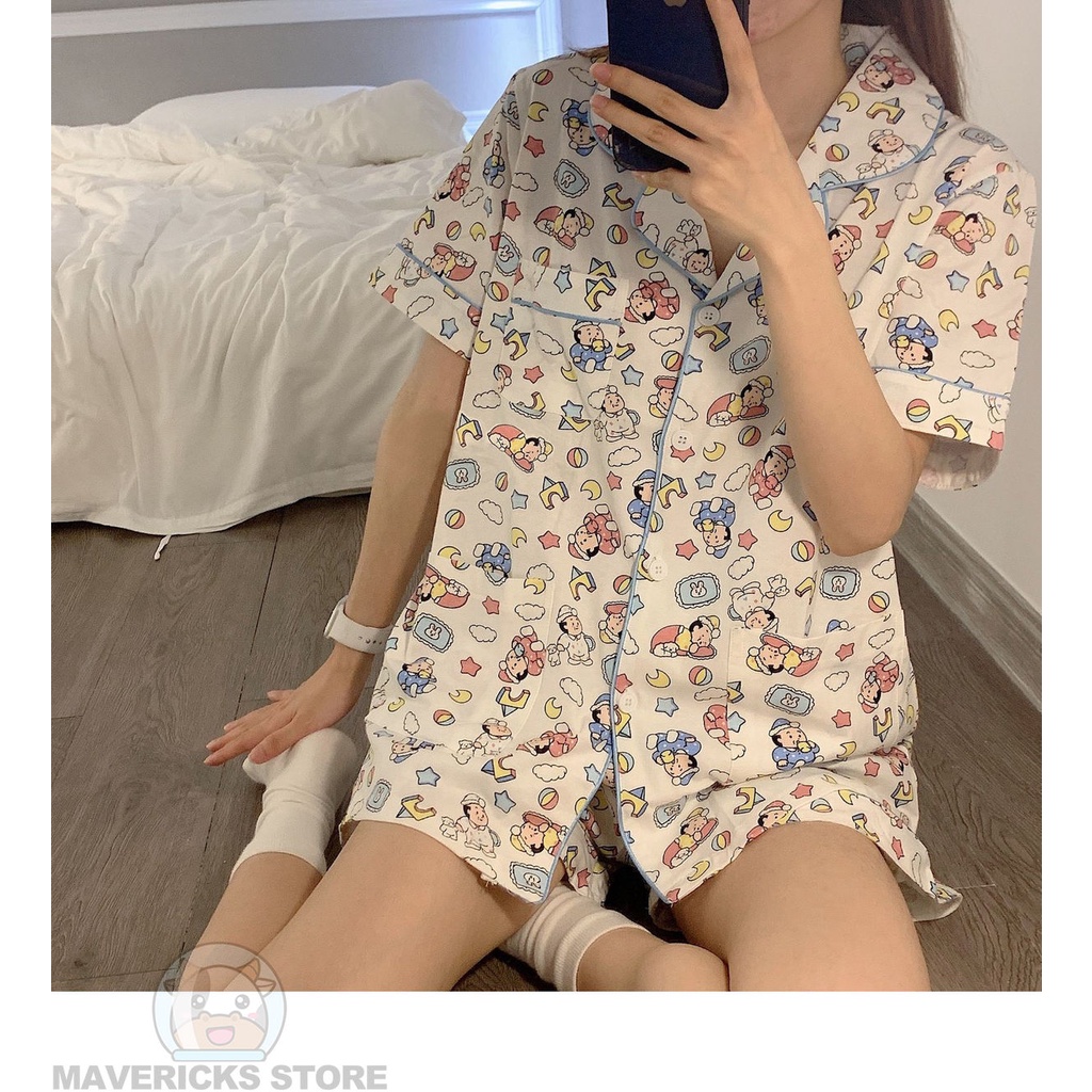 Đồ ngủ tay ngắn mềm in hoạt hình đáng yêu thời trang Nhật Bản sành điệu cho nữ