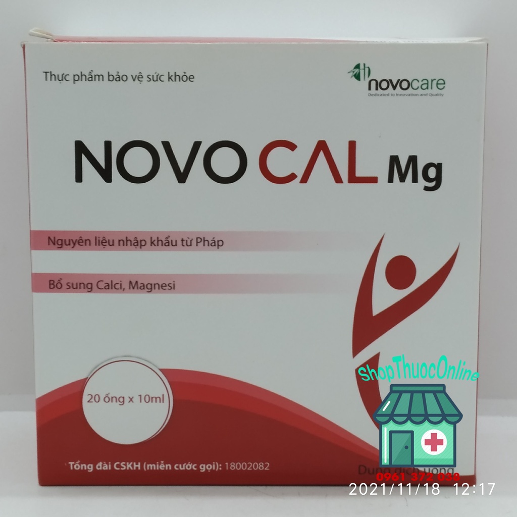 Ống uống Novocal Mg - Bổ sung calci hữu cơ, không lo táo bón, sỏi thận hộp 20 ống