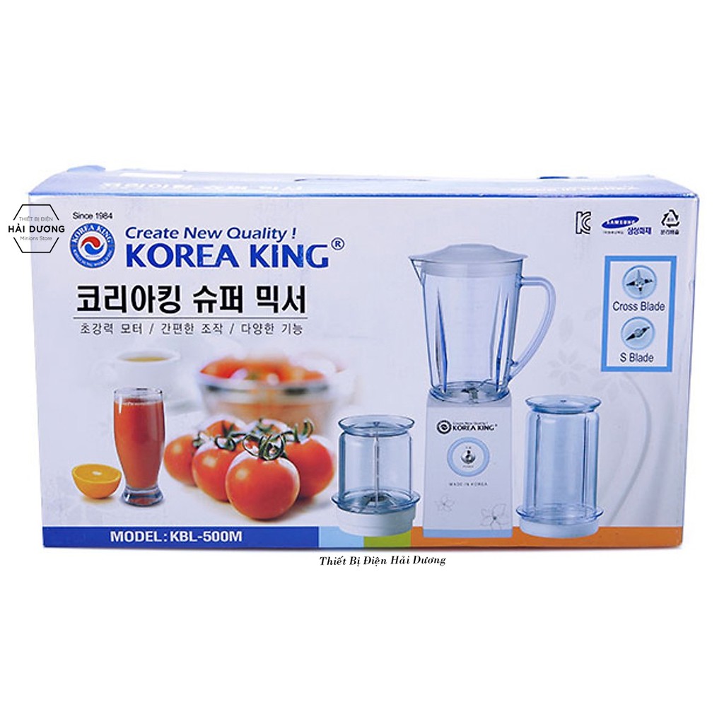 Máy xay sinh tố Korea King KBL-500M 1.2L (Trắng) - Công suất 200w - 3 Cối xay tiện lợi - Bảo hành 12 tháng