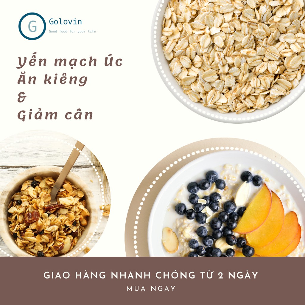 Yến mạch Úc tươi combo 2kg giảm cân cán vỡ ăn liền, cho bé ăn dặm Golovinshop