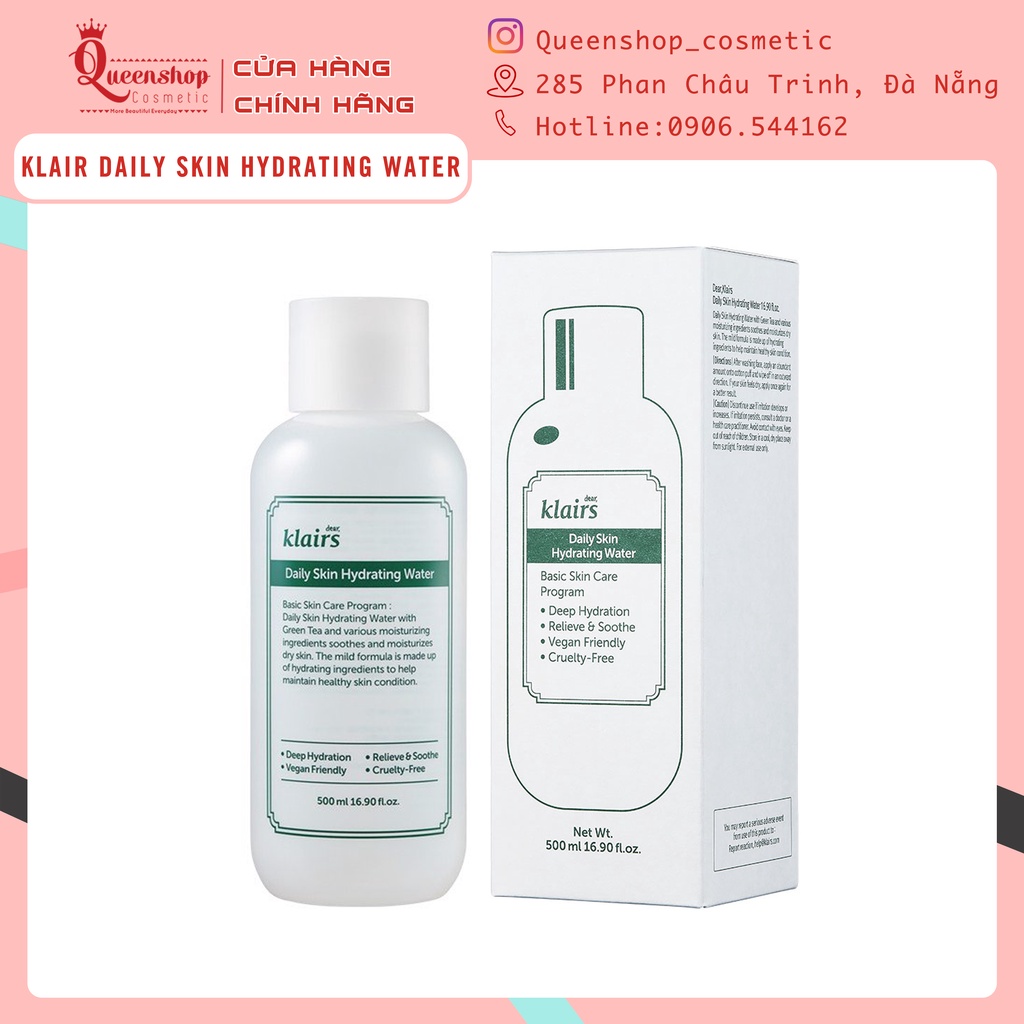 Nước Hoa Hồng Dưỡng Ẩm, Chống Oxy Hóa Klairs Daily Skin Hydrating Water 500ml